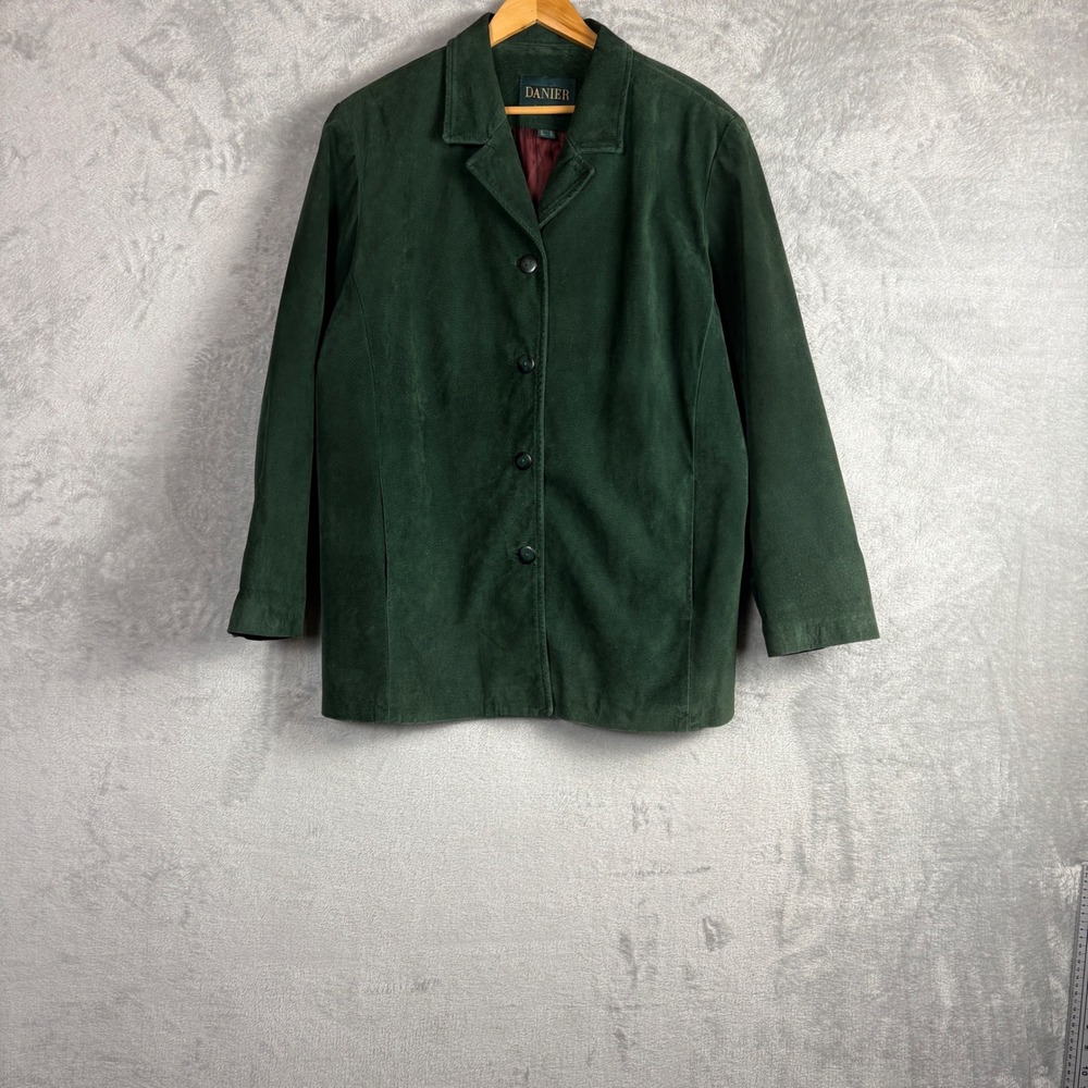 Danier Suede Leather Jacket Blazer XL Green Vintage Grunge Oversized